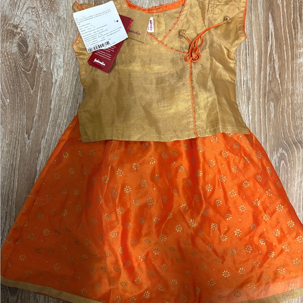 Fabindia Gold and Orange Baby Girl’s Set